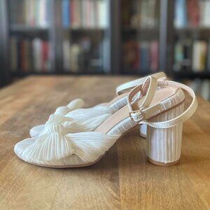 White Tie Front Heels with Adjustable Ankle Strap